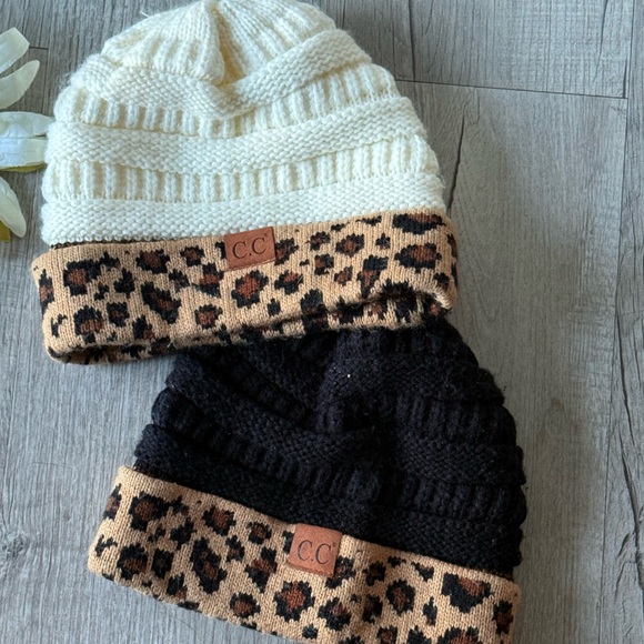CC Skye Accessories - C.C  Black and Cream Leopard Beanie Set